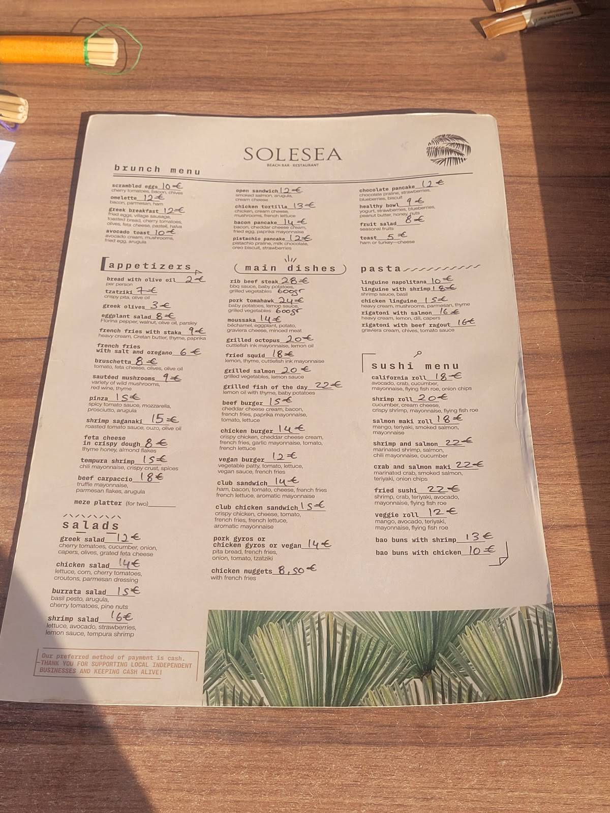 Solesea Beach Bar меню