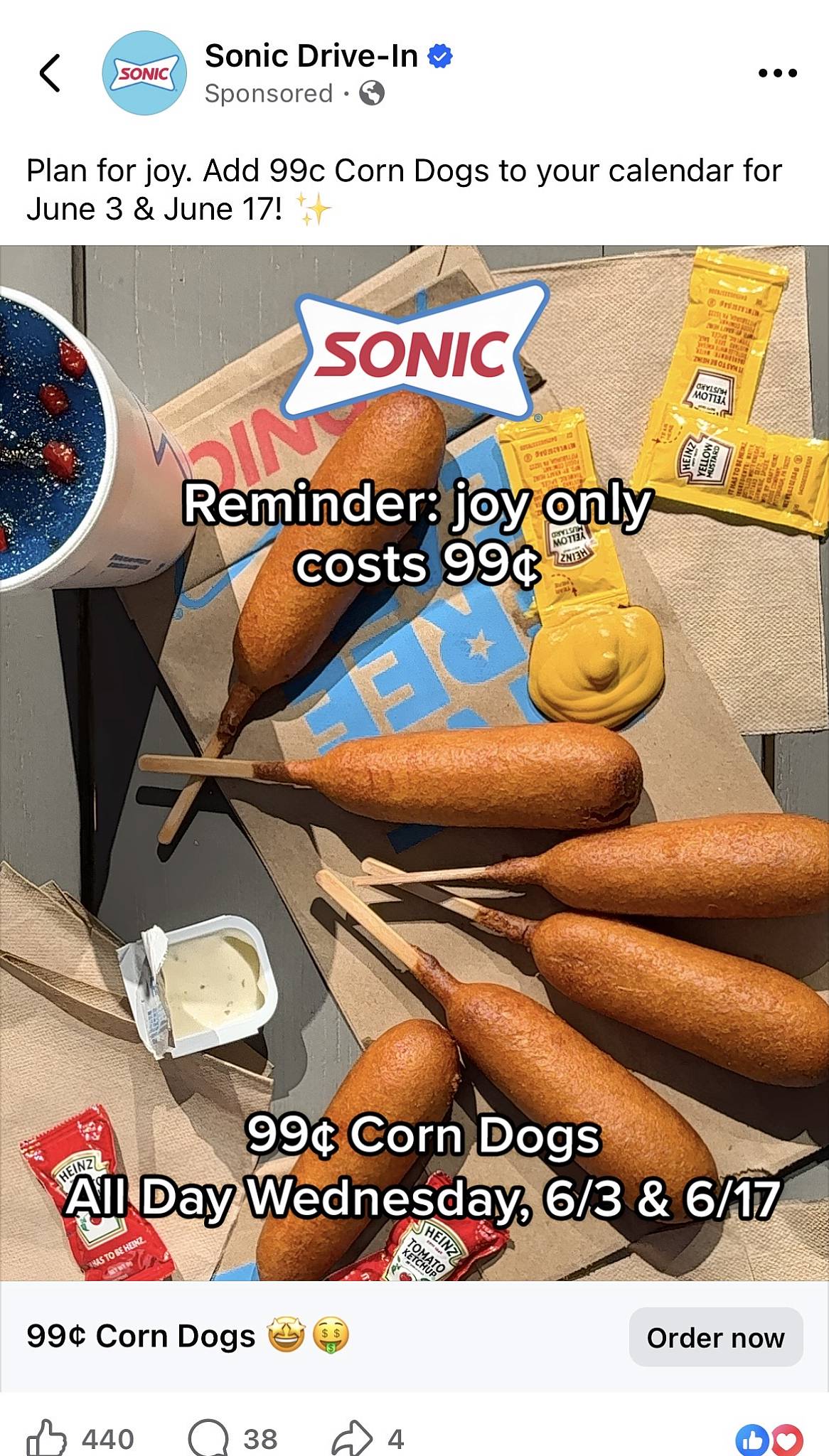 Sonic Drive-In меню