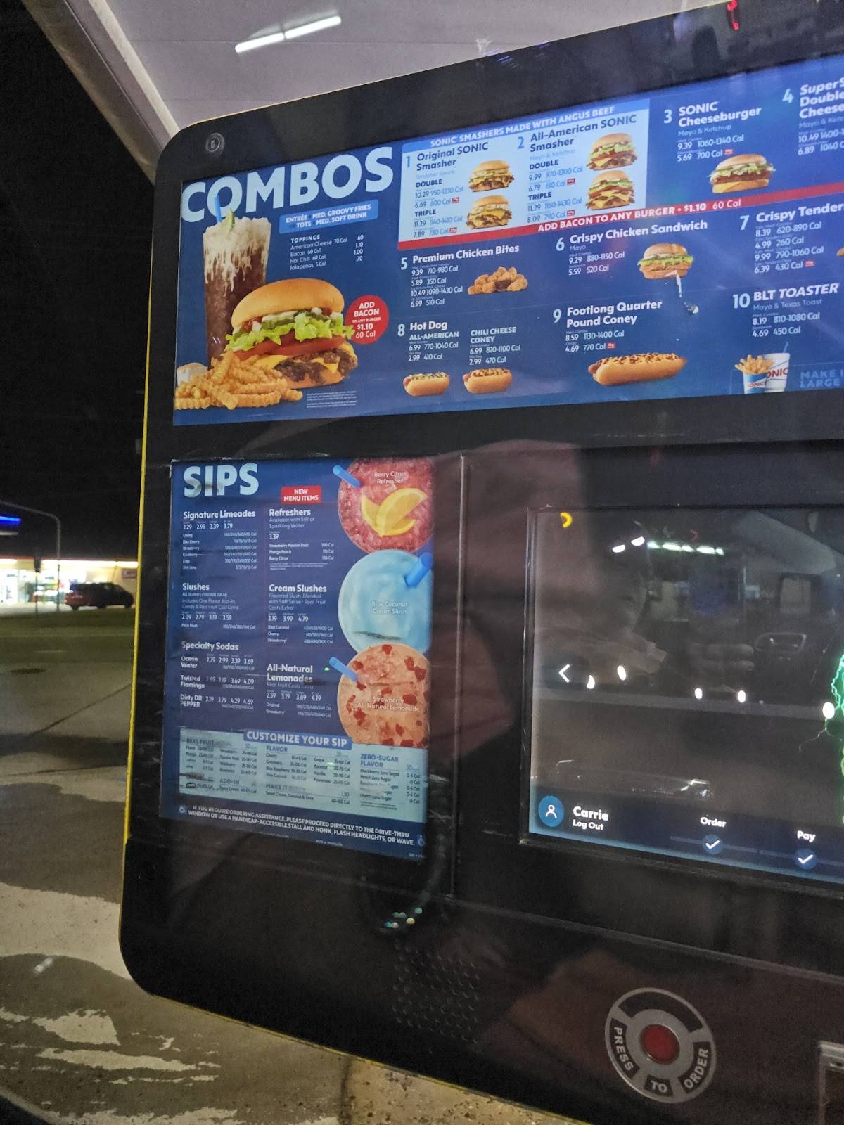 Sonic Drive-In меню
