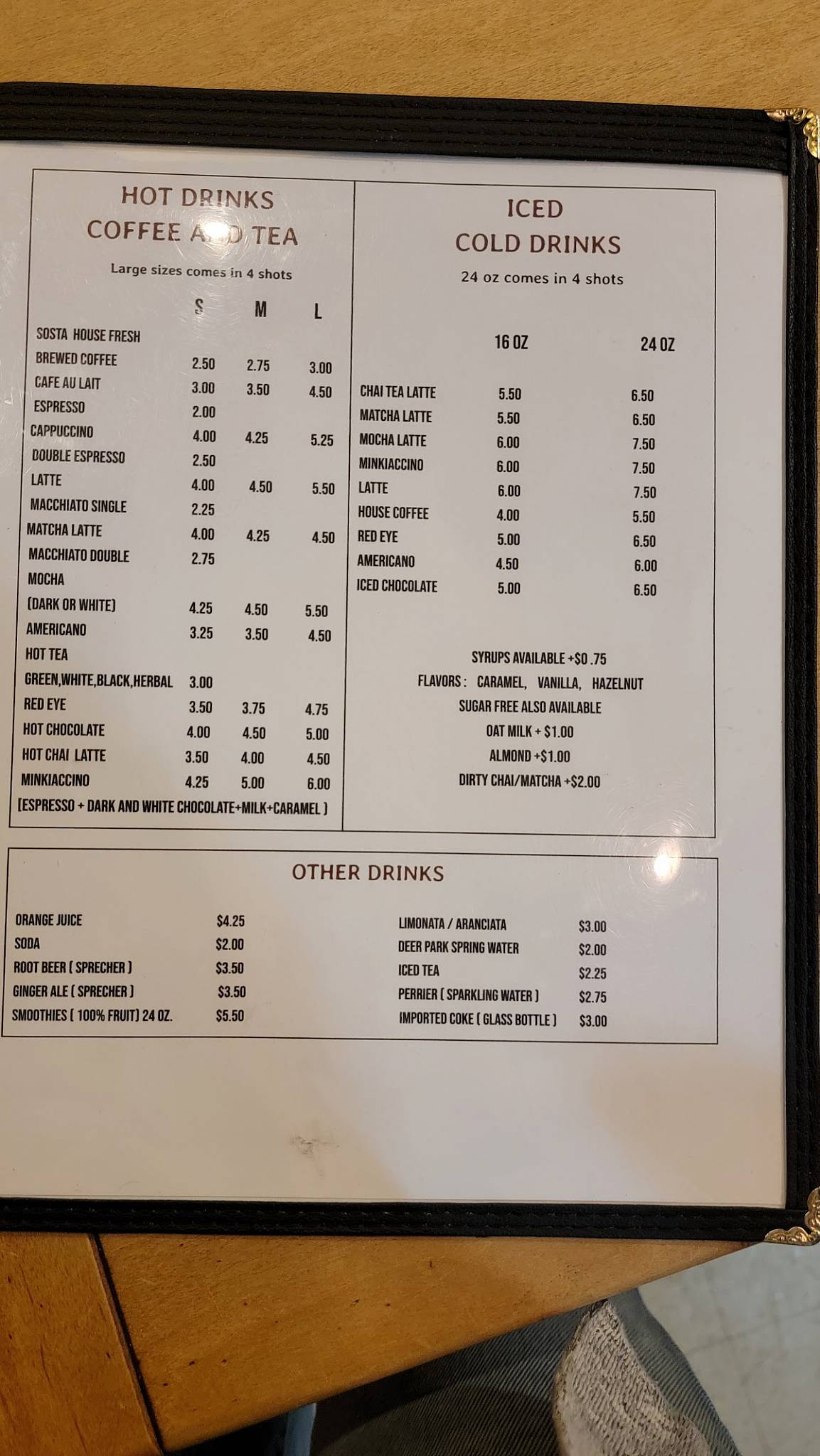 Sosta Cafe меню