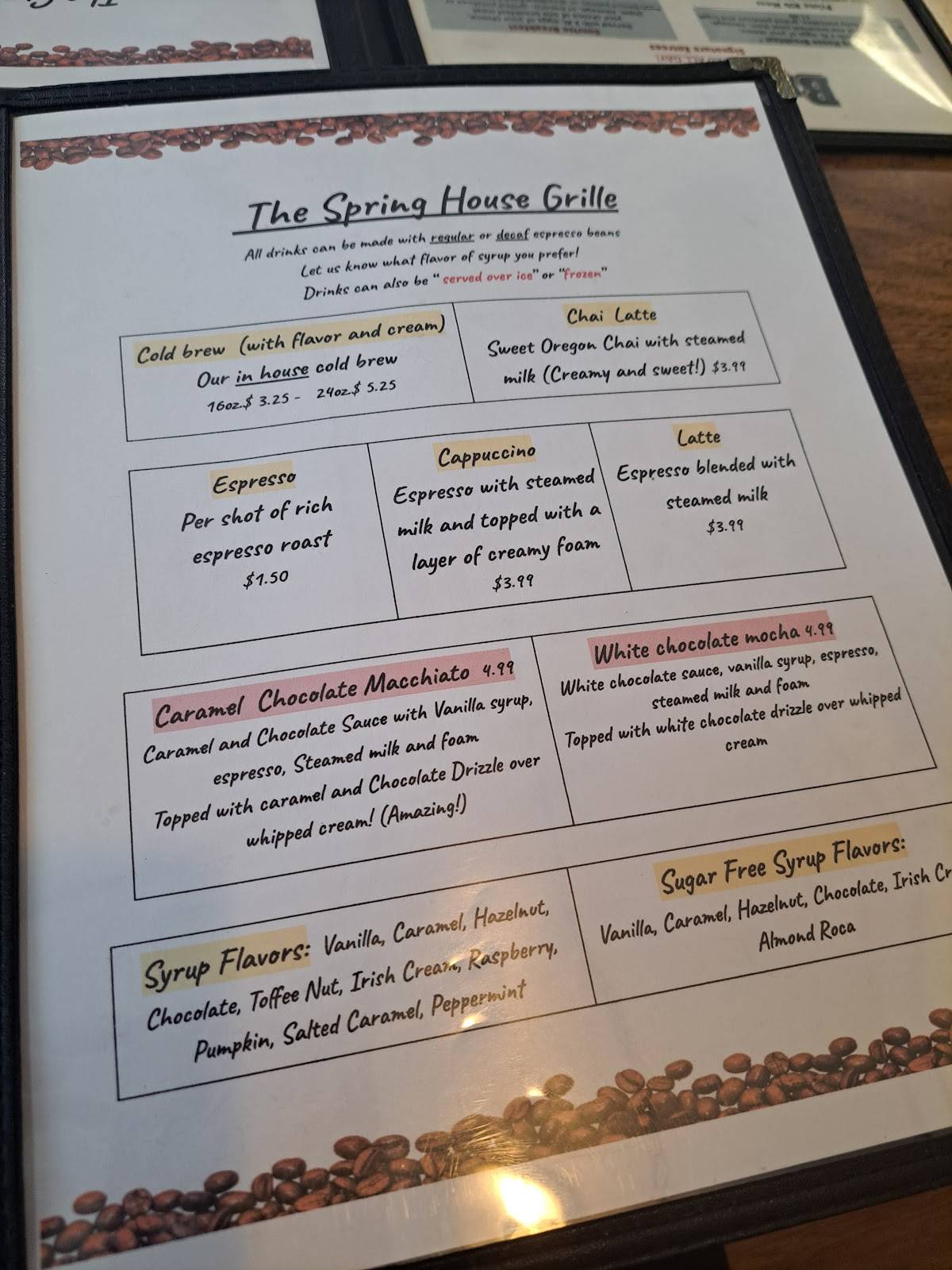 Spring House Grille меню