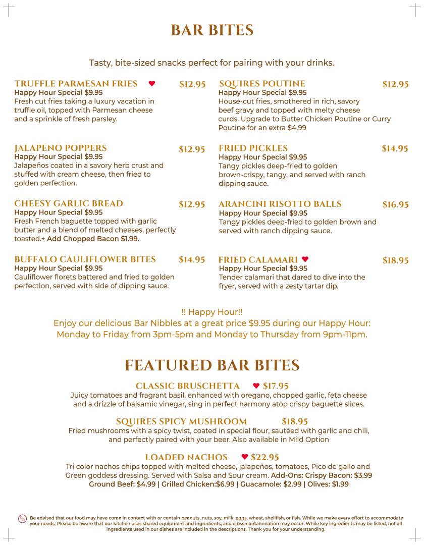 Squires Gastro Pub меню