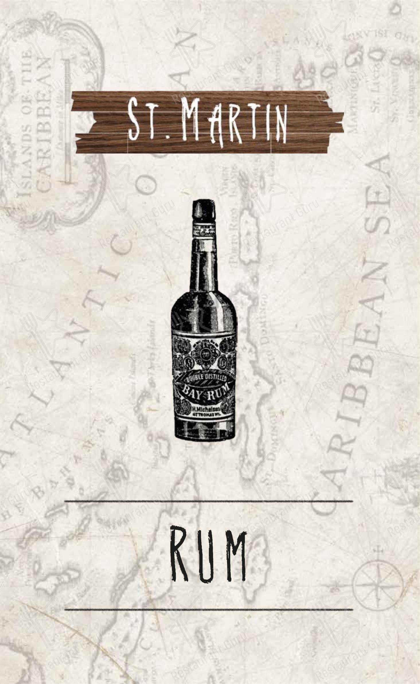 Меню паба и бара Сен-Мартен