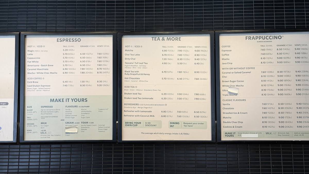 Starbucks Manly меню
