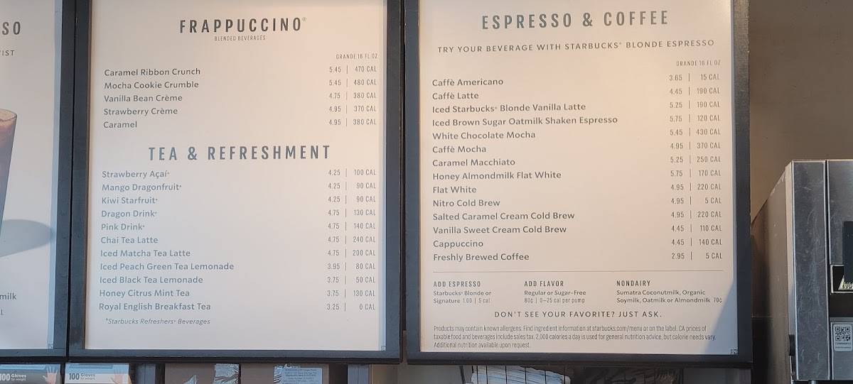 Starbucks Coffee Company меню