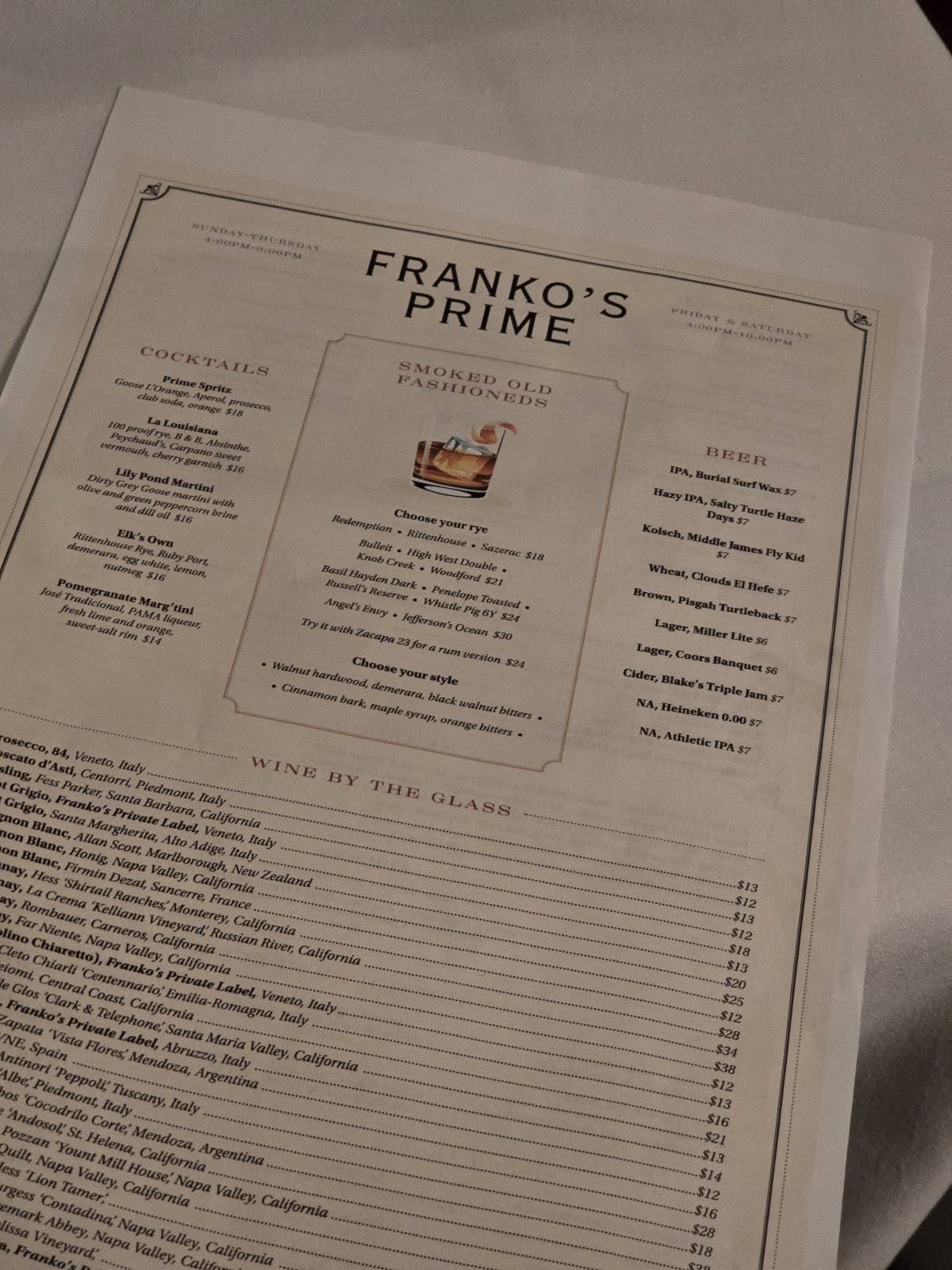 Franko's Prime меню