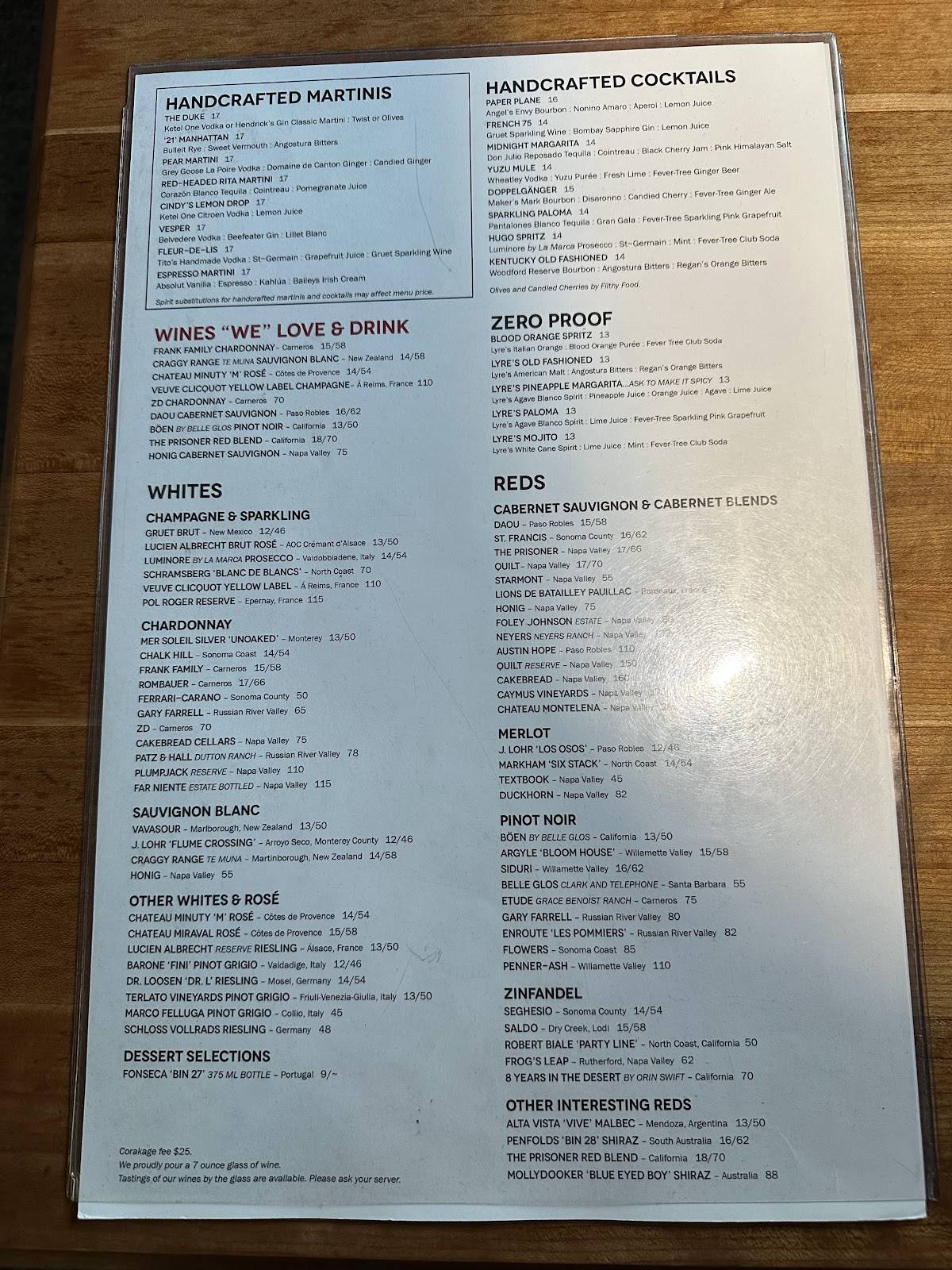J. Alexander's Restaurant меню