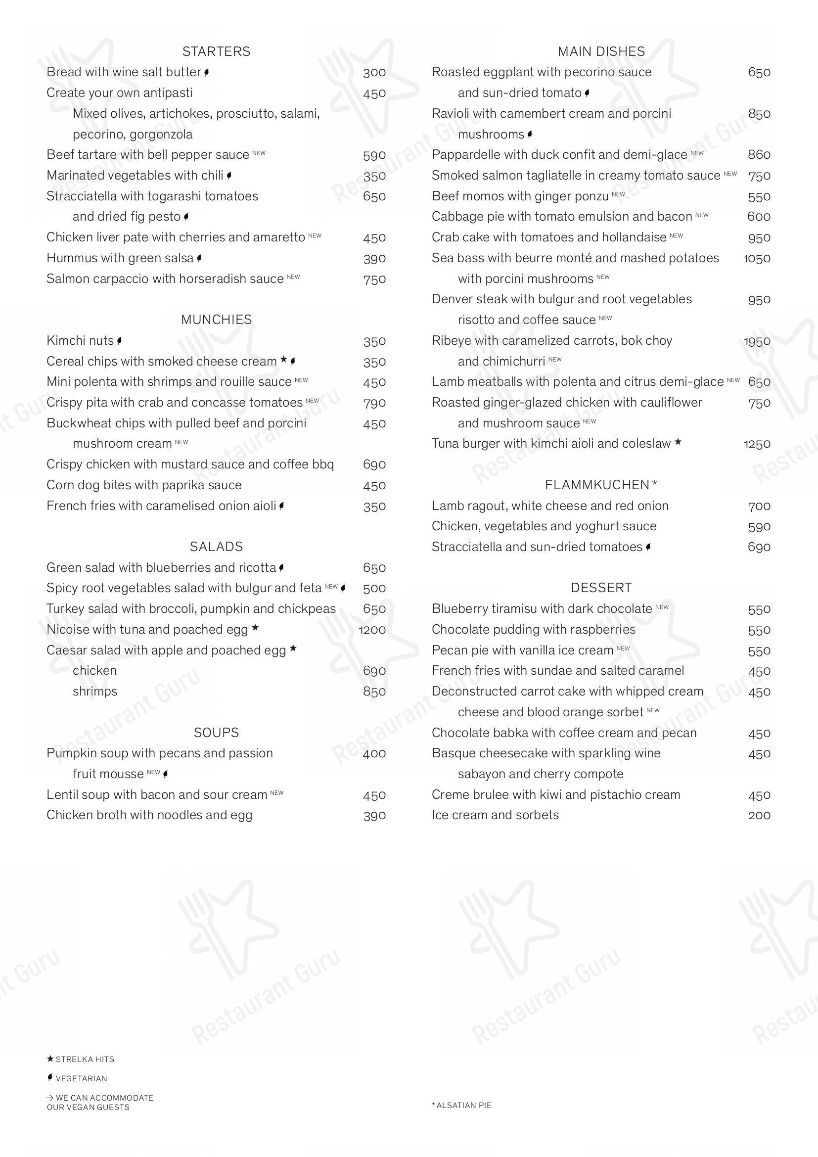 Меню кафе Strelka bar
