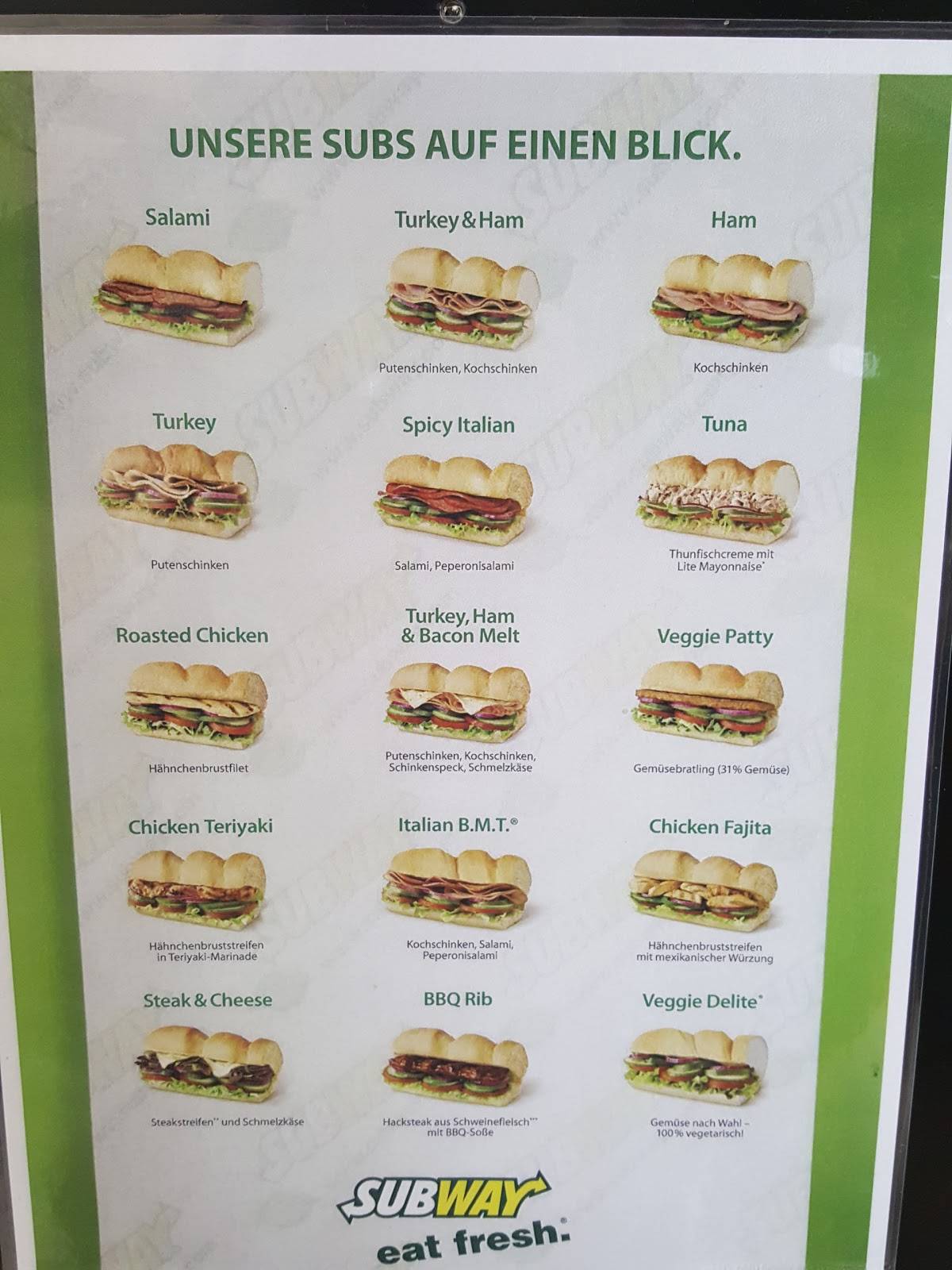Subway меню
