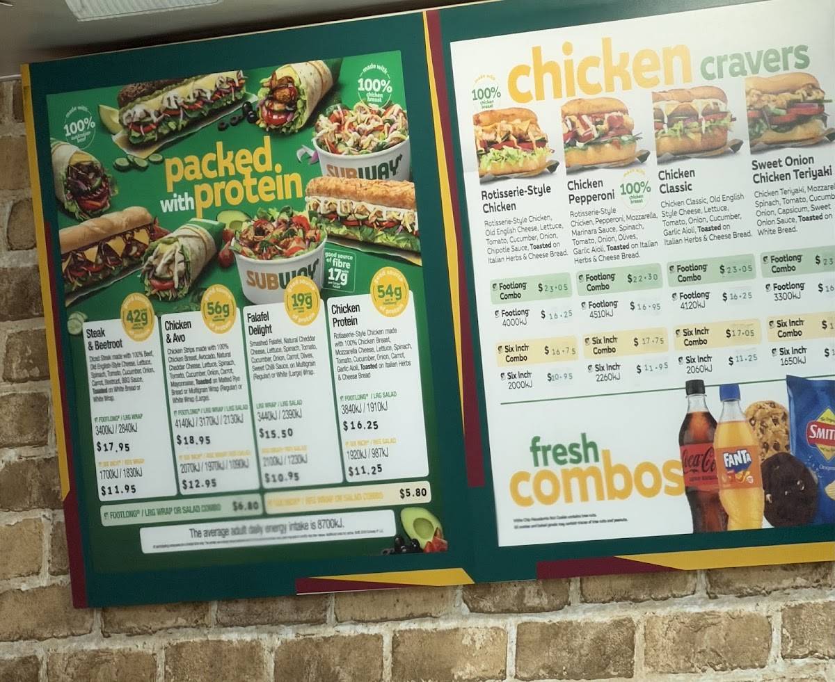 Subway South Perth меню