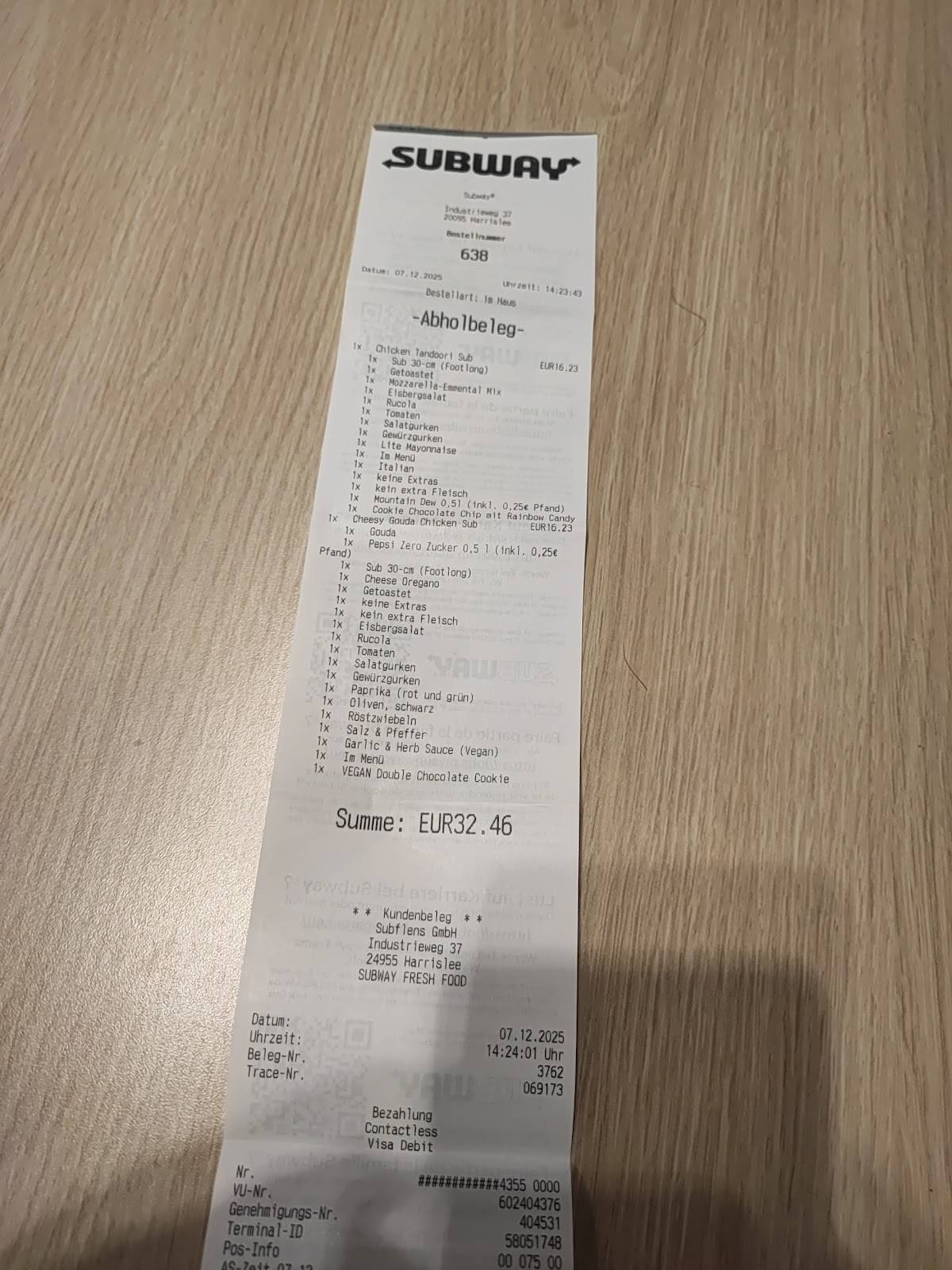 Subway меню