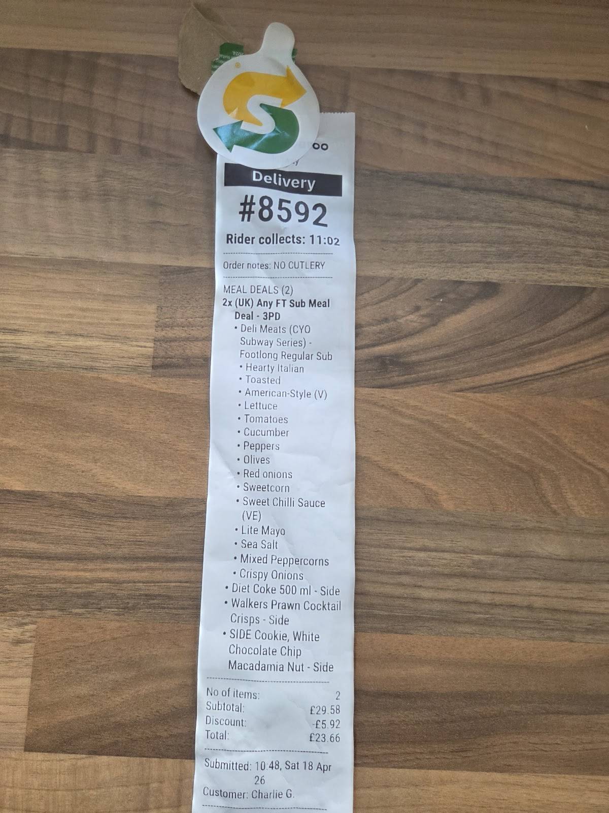 Subway меню