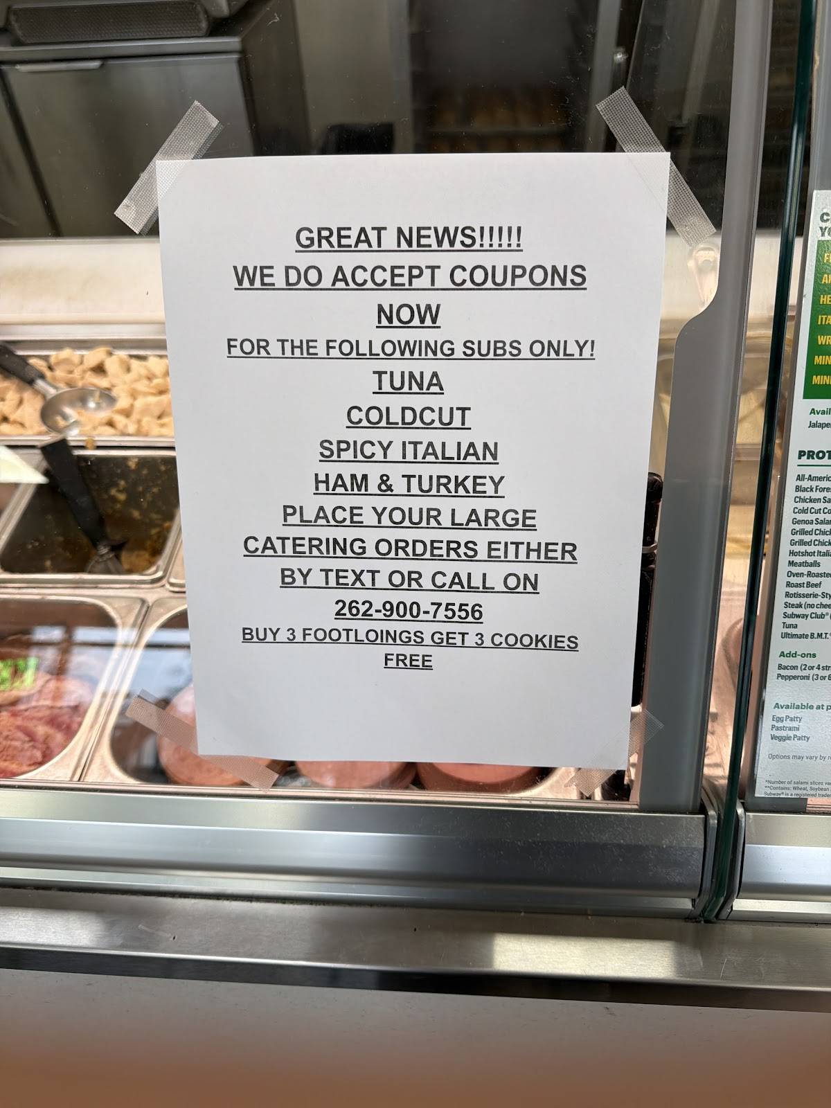 Subway меню