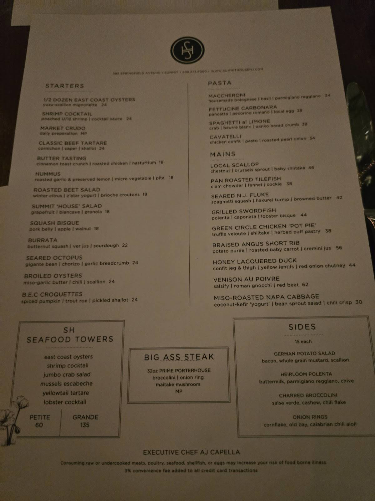 Summit House Restaurant + Bar меню