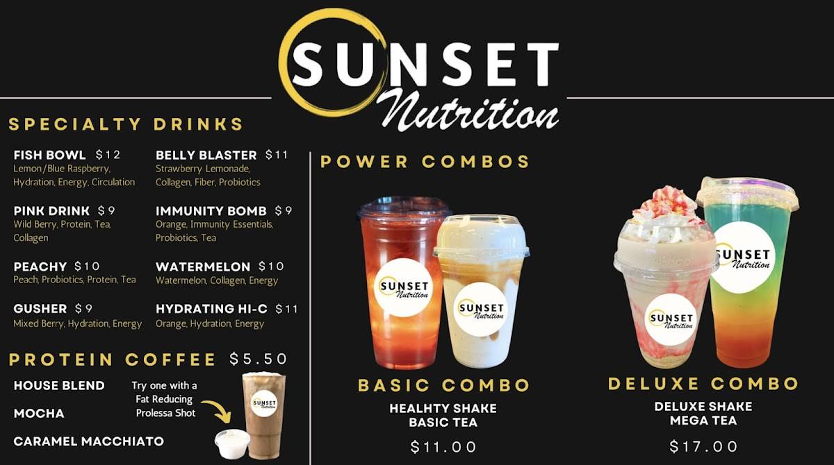 Sunset Nutrition меню