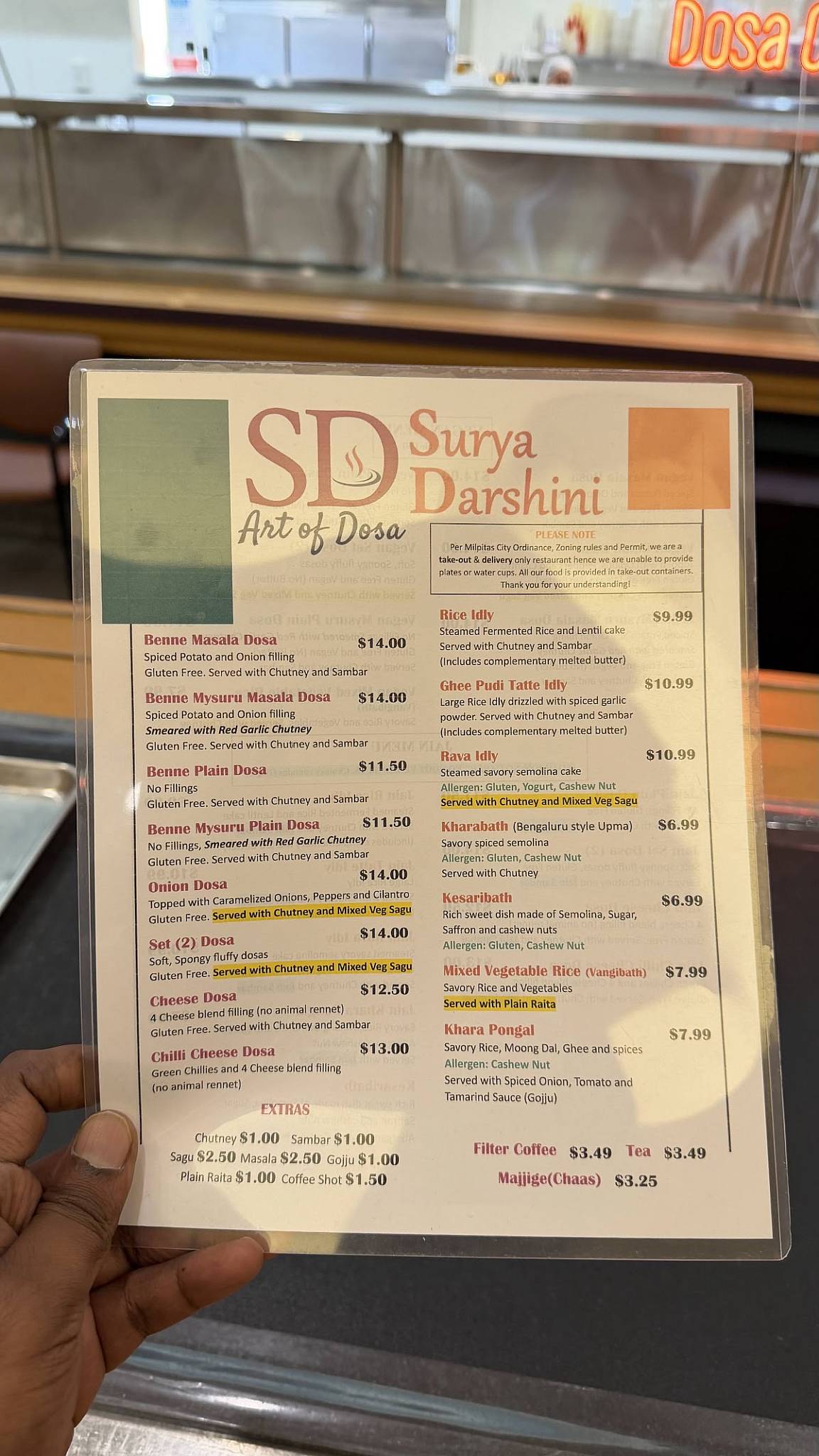 Surya Darshini Dosa Cafe меню