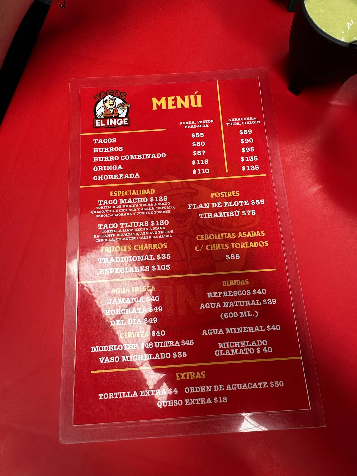 Tacos El Inge меню