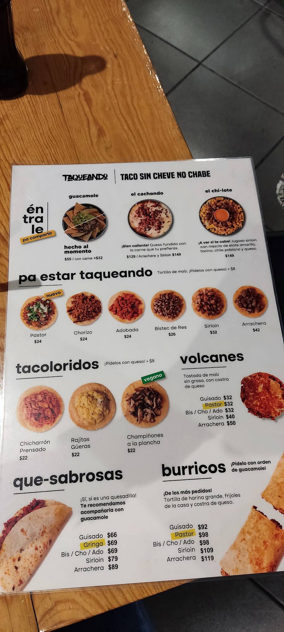 Taqueando меню