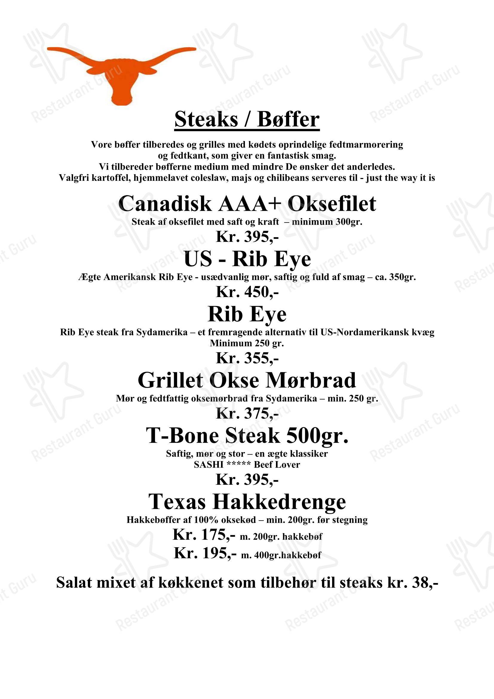 Texas Bornholm в Рённе - Основное меню
