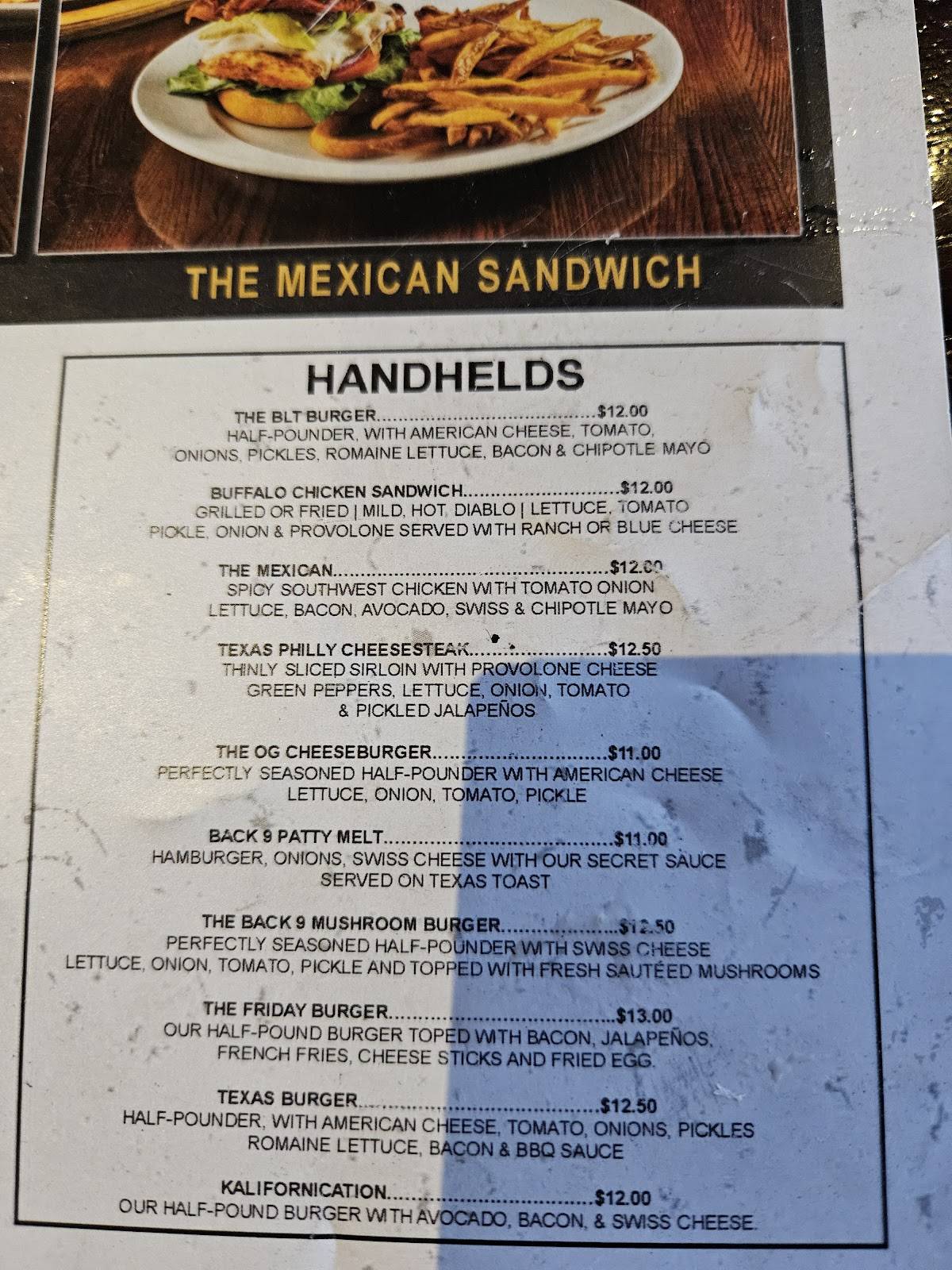 The Back 9 Sports Bar & Grill меню