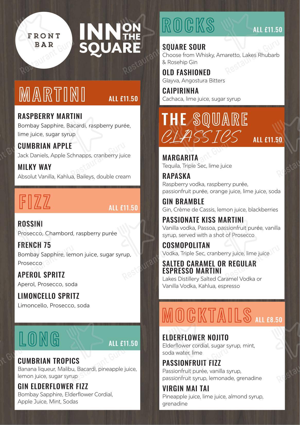 Меню паба и бара The Back Bar, Keswick - Ночное меню