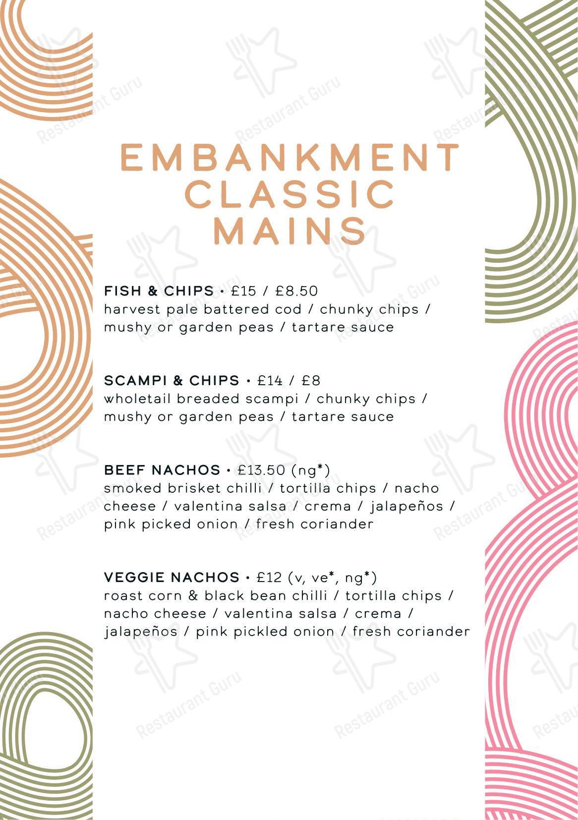 The Embankment в Ноттингеме - 菜单