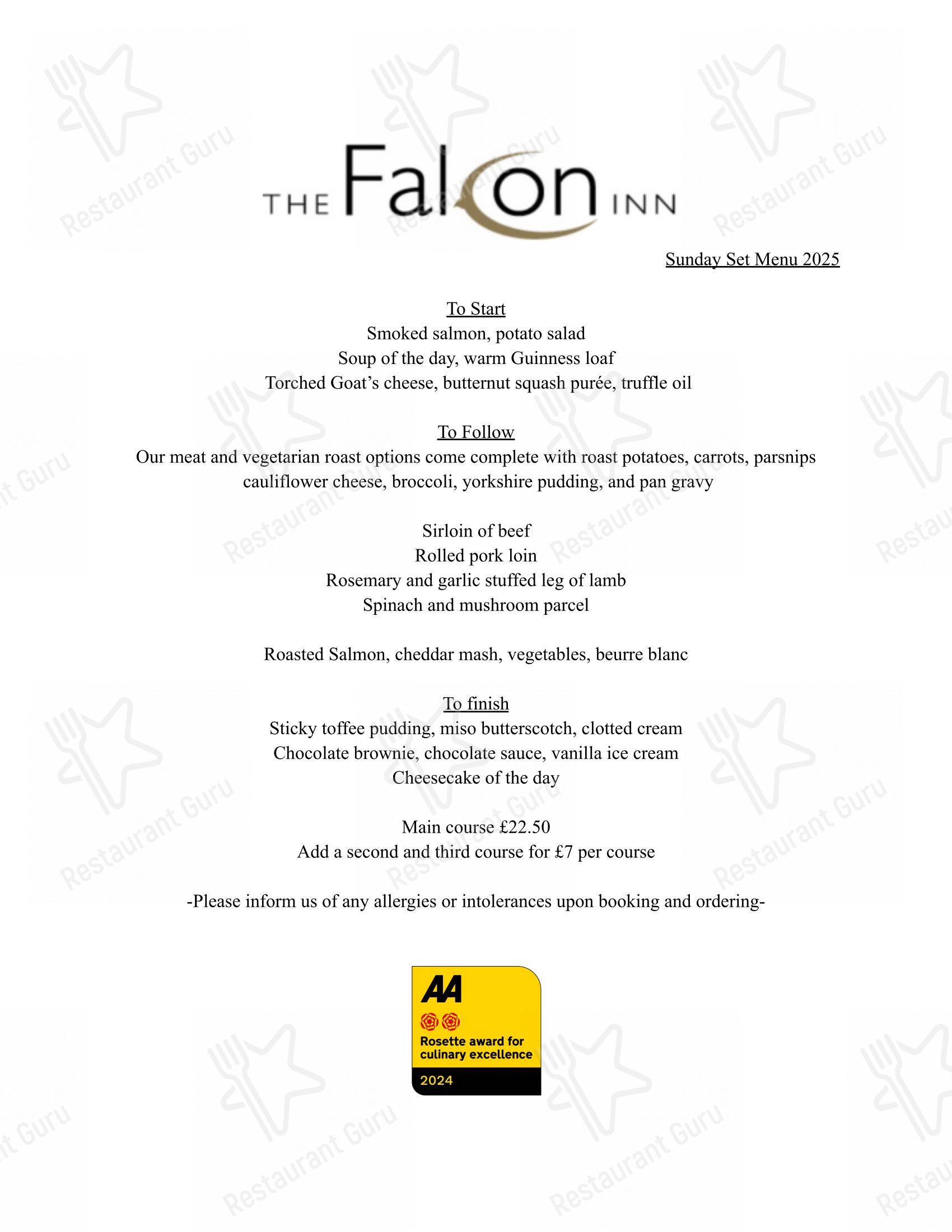 Меню напитков паба и бара The Falcon Inn в Фотерингее