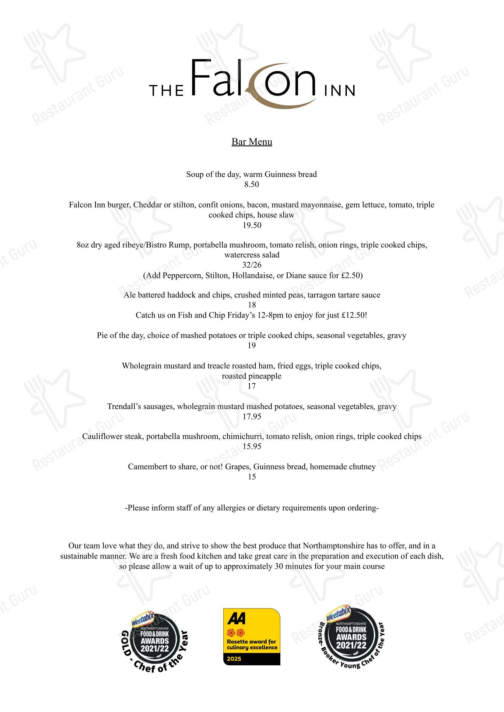 The Falcon Inn в Фотерингее - Lunch Menu