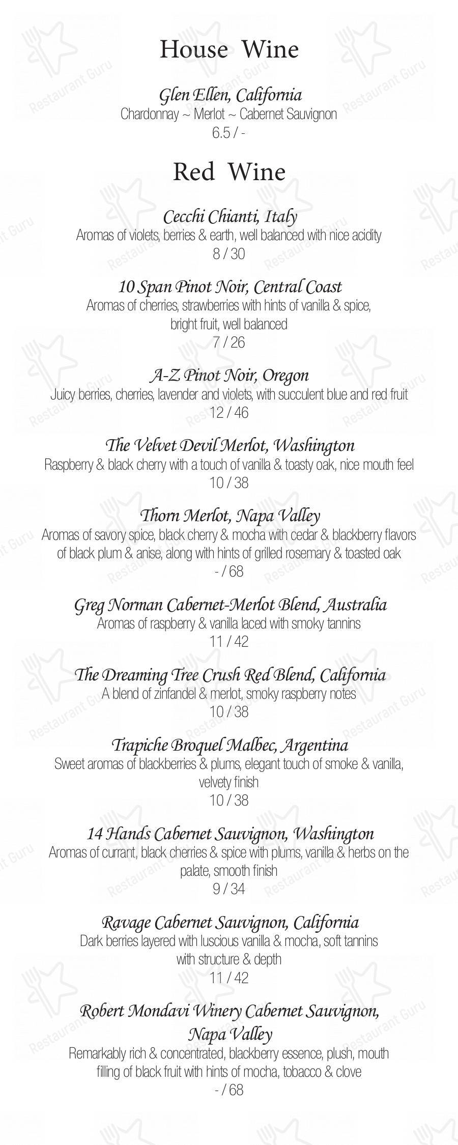 Меню паба и бара The Homestead Restaurant & Tavern - Меню напитков