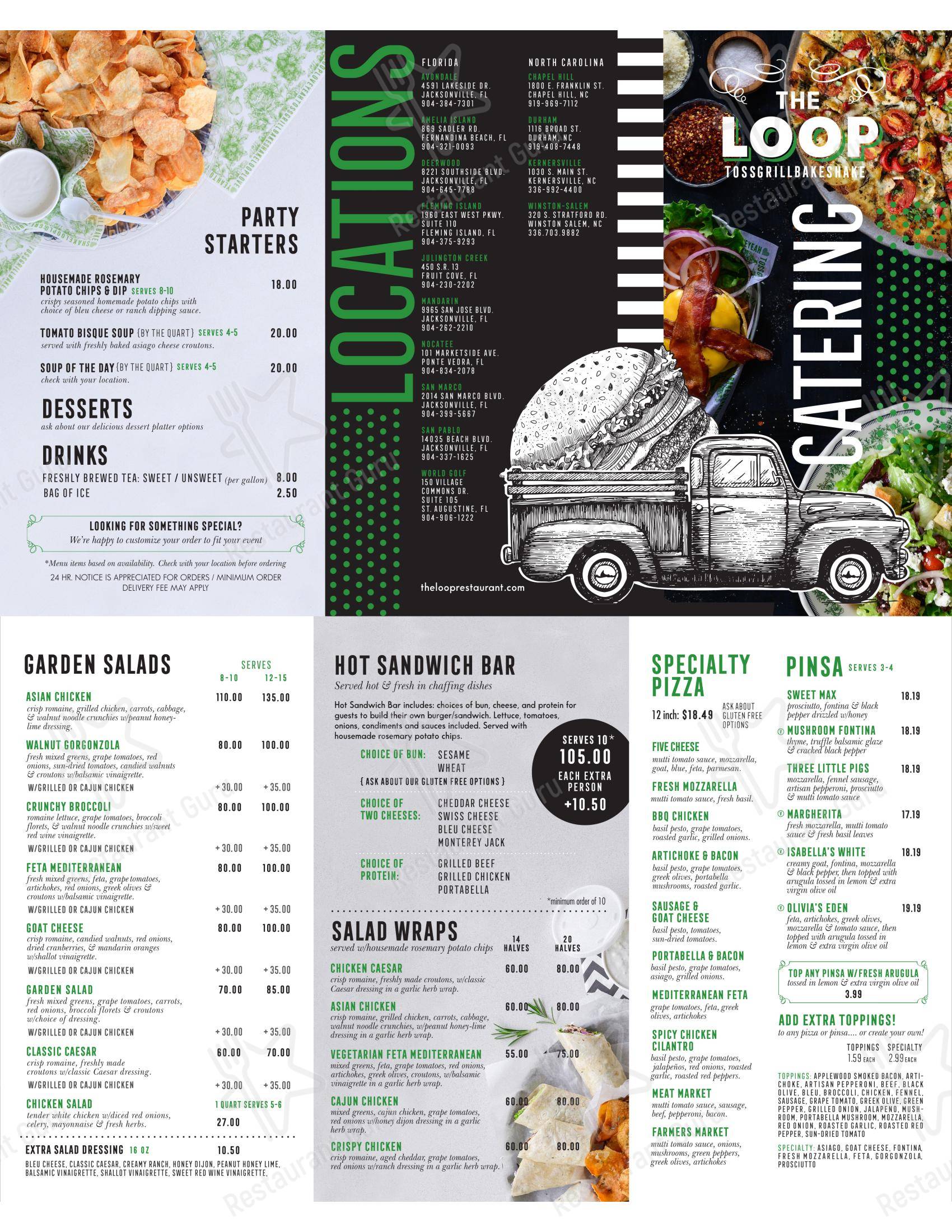 Меню напитков пиццерии The Loop Restaurant