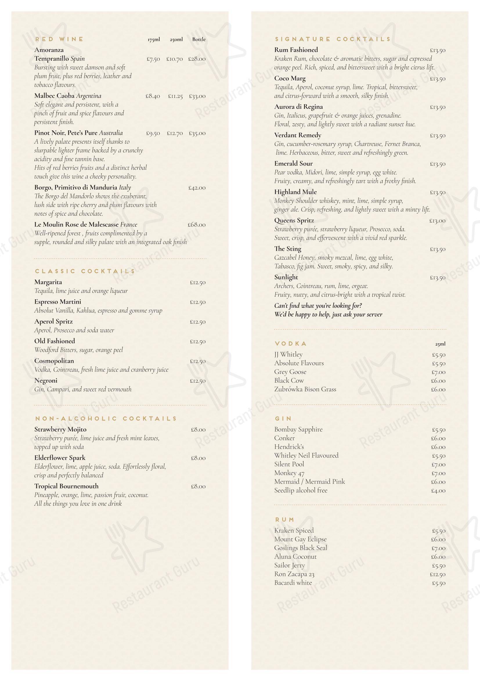 Меню ресторана The Queens Restaurant - Меню напитков