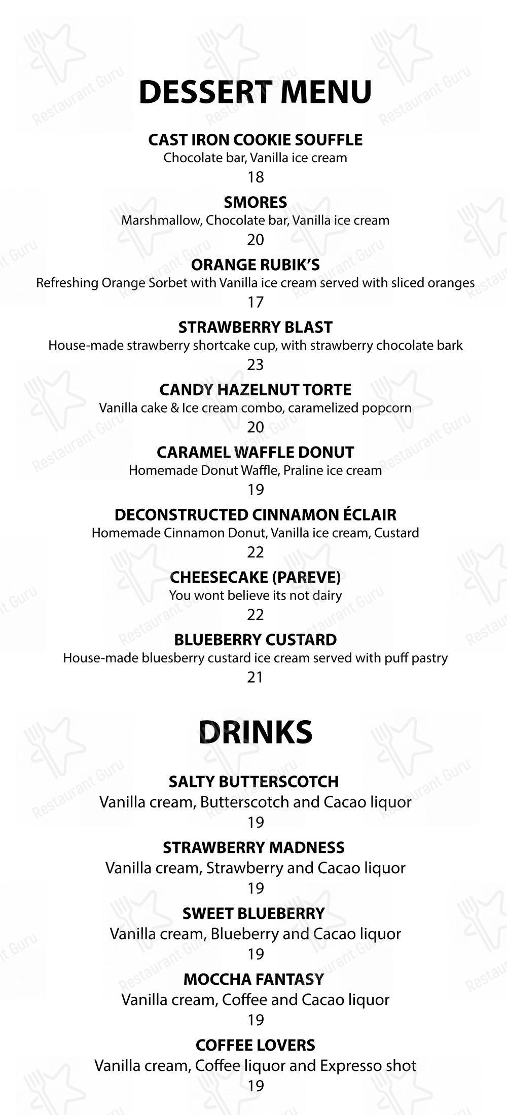 Ночное меню ресторана The Ridge Steakhouse