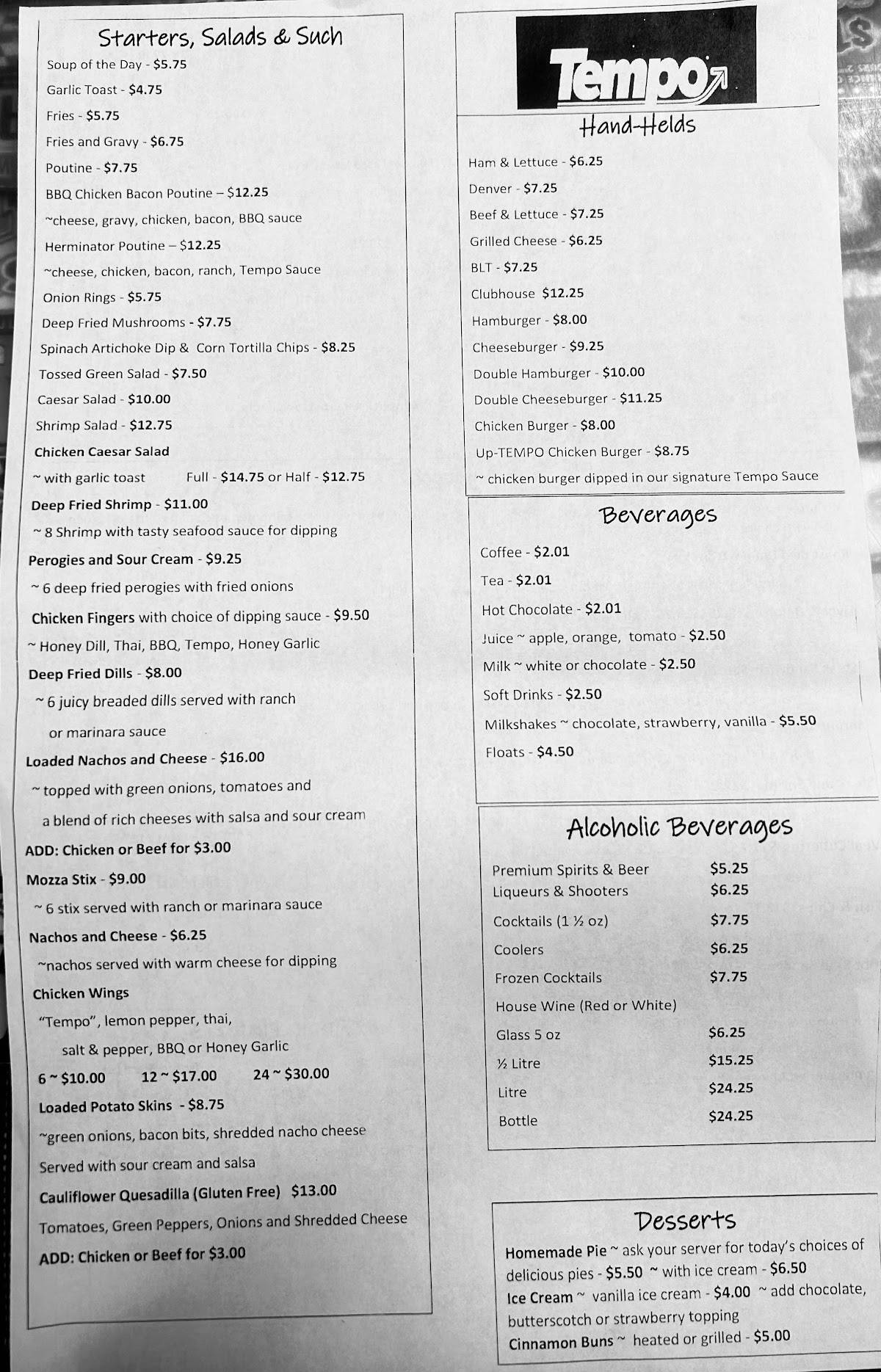 The Tempo Place Emporium Restaurant меню