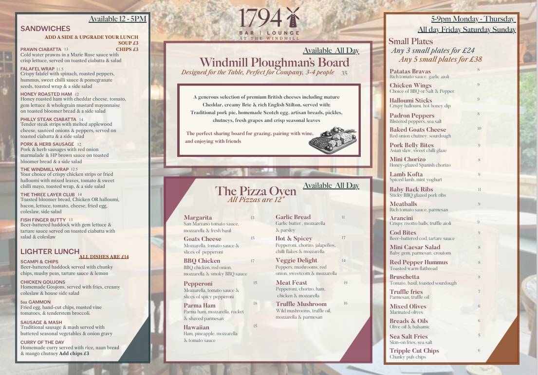 The Windmill Hotel - Public House & Restaurant меню