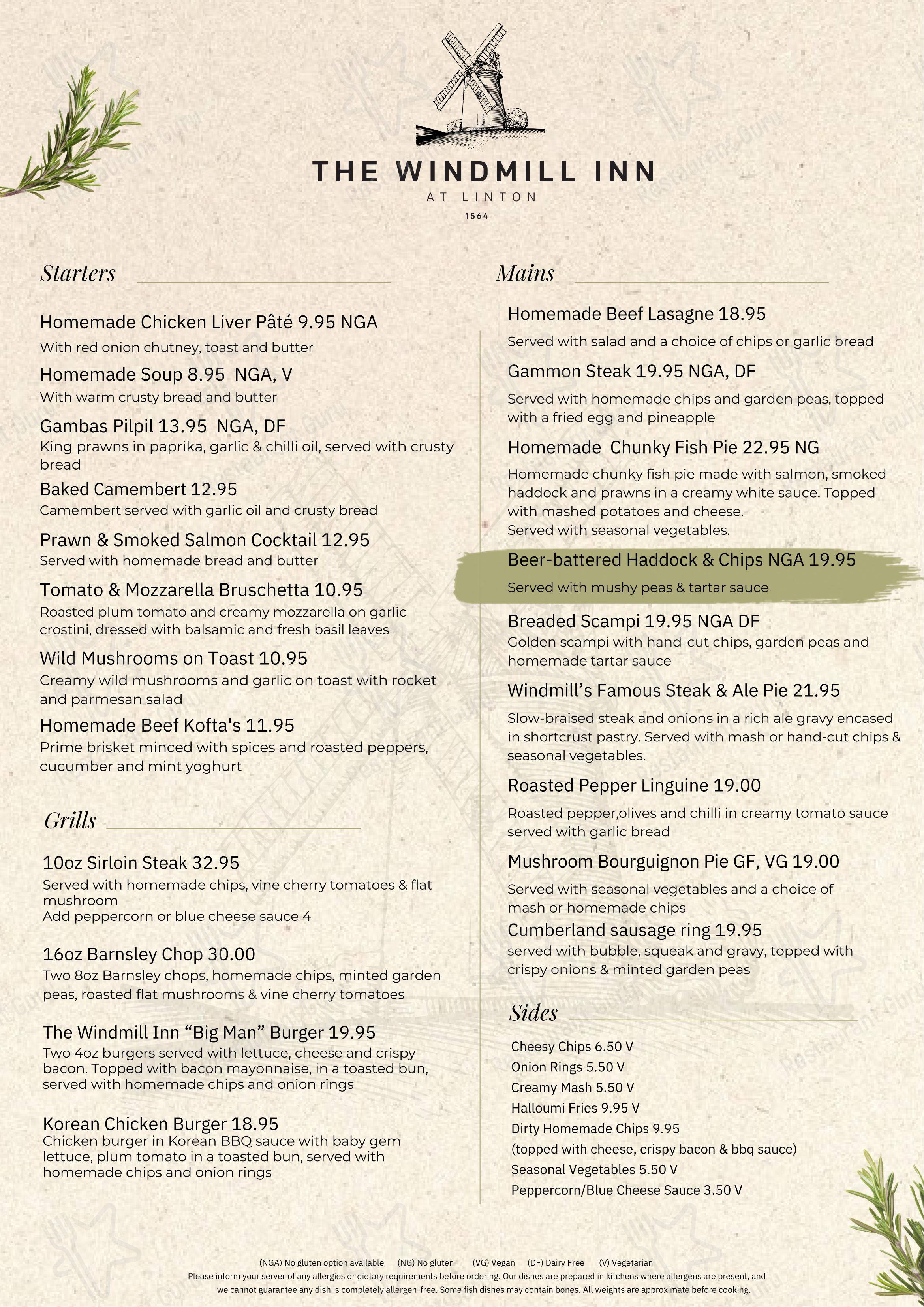 The Windmill Inn в Уэзерби - Меню