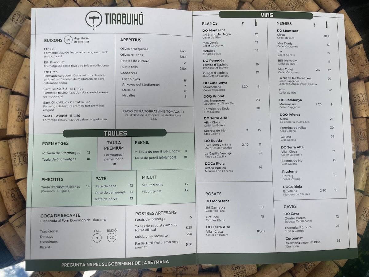 Tirabuixó меню