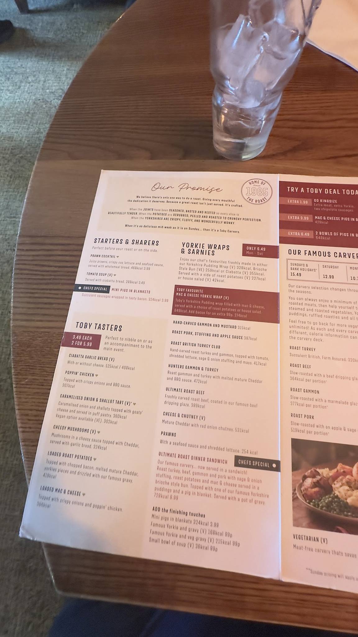 Toby Carvery Thanet меню