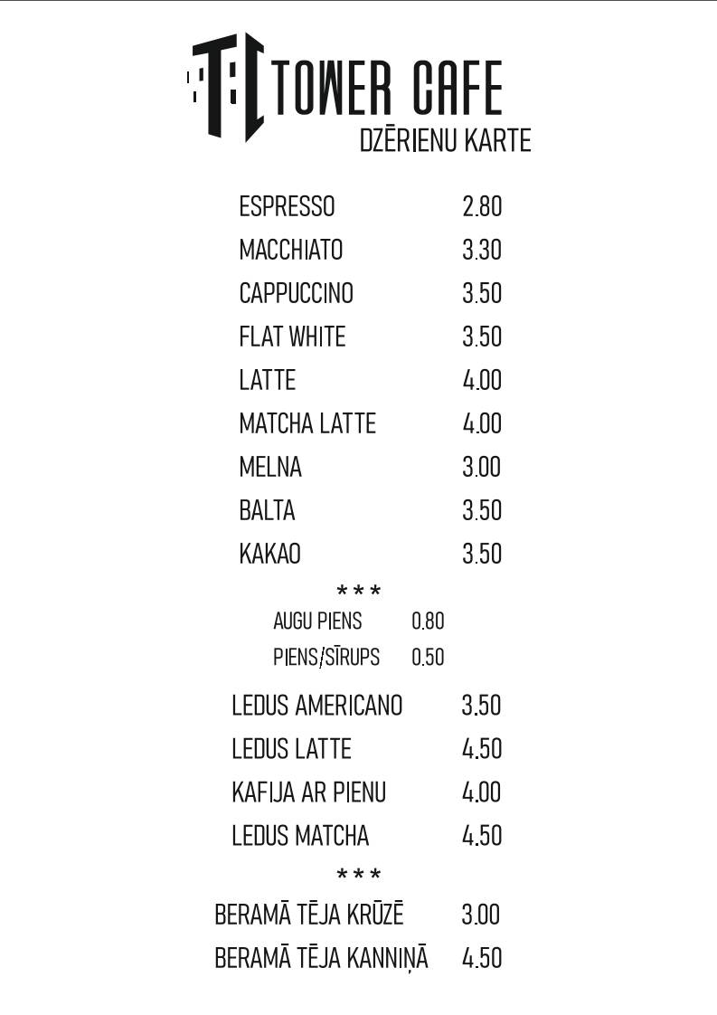 Tower Cafe меню
