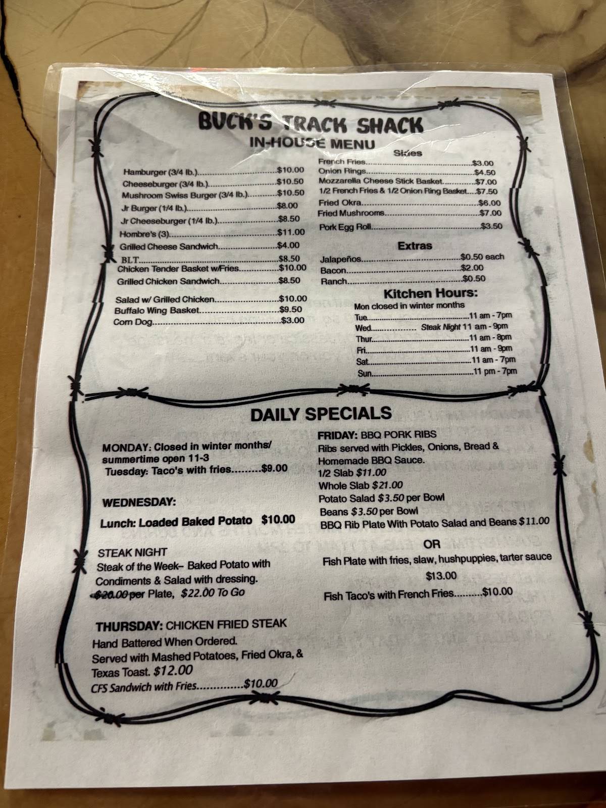Track Shack меню