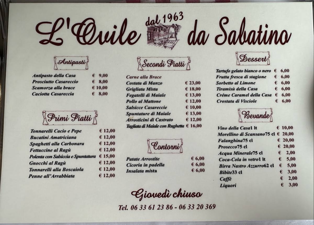 Trattoria L'ovile Da Sabatino меню