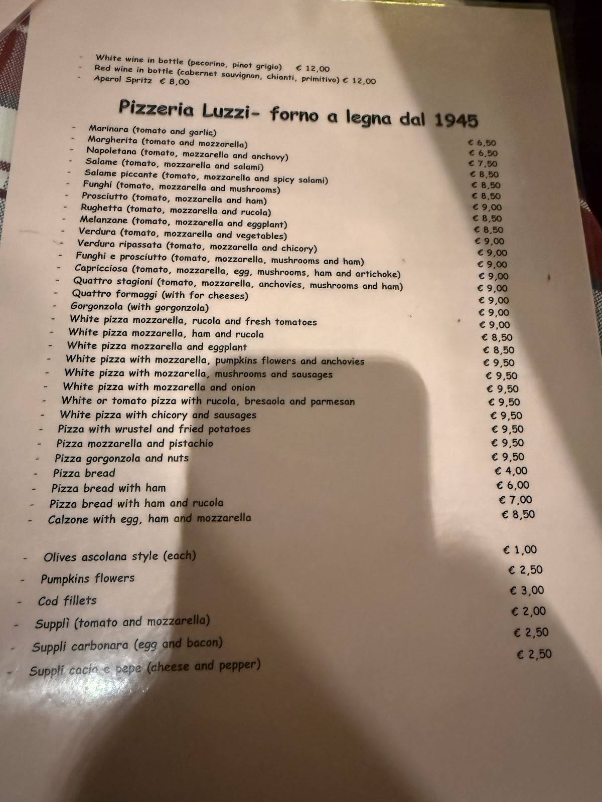Trattoria Luzzi меню