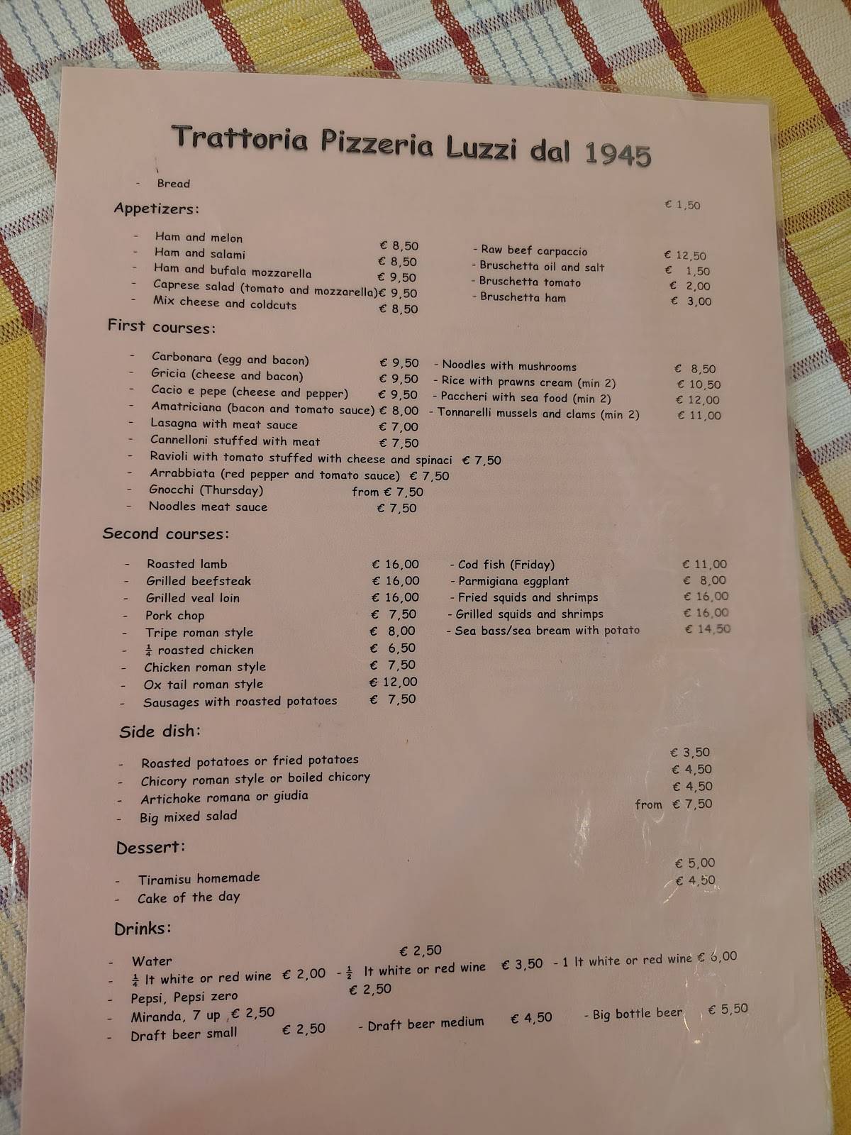 Trattoria Luzzi меню