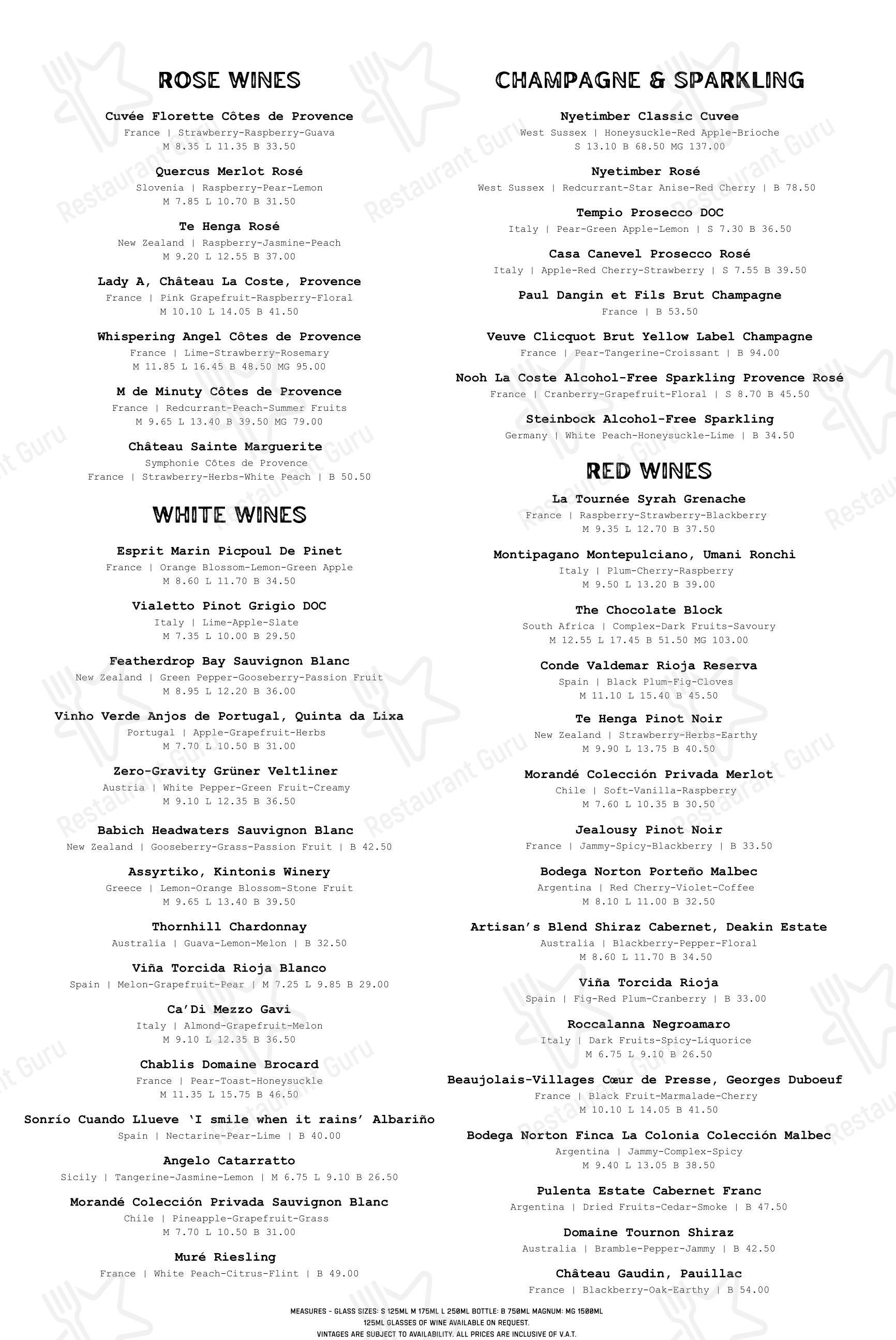 Dinner Menu паба и бара Trinity Arms в Лондоне