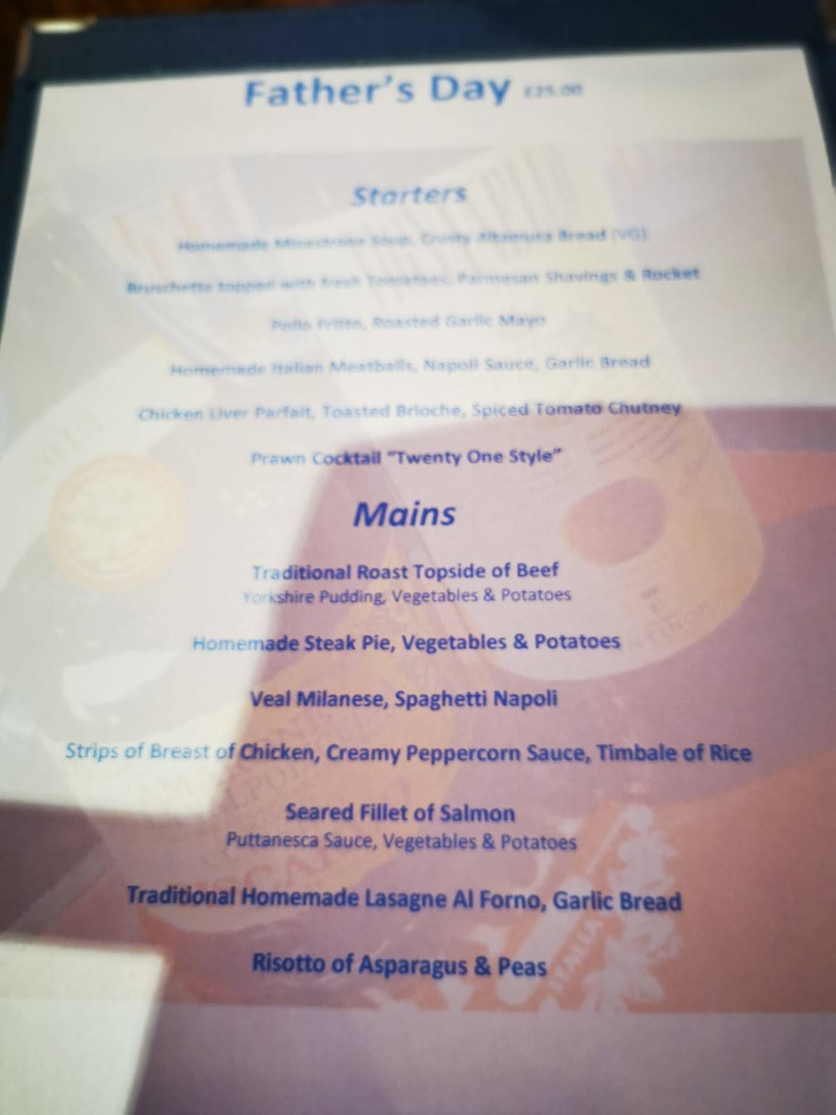 Twenty One Restaurant меню