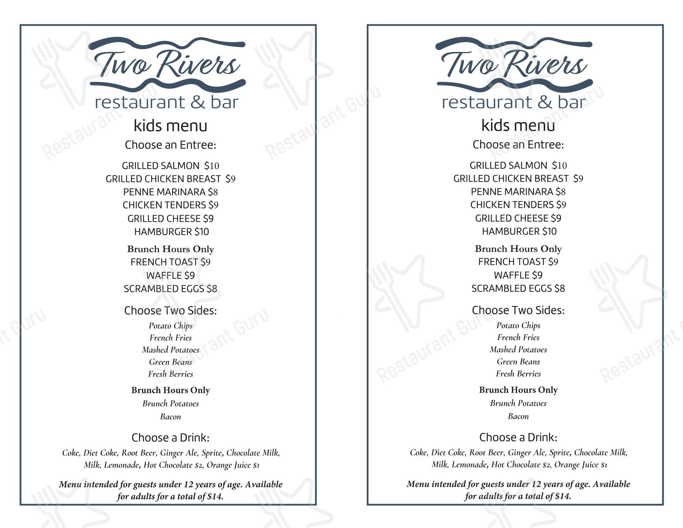 Коктейльная карта ресторана Two Rivers Restaurant and Bar