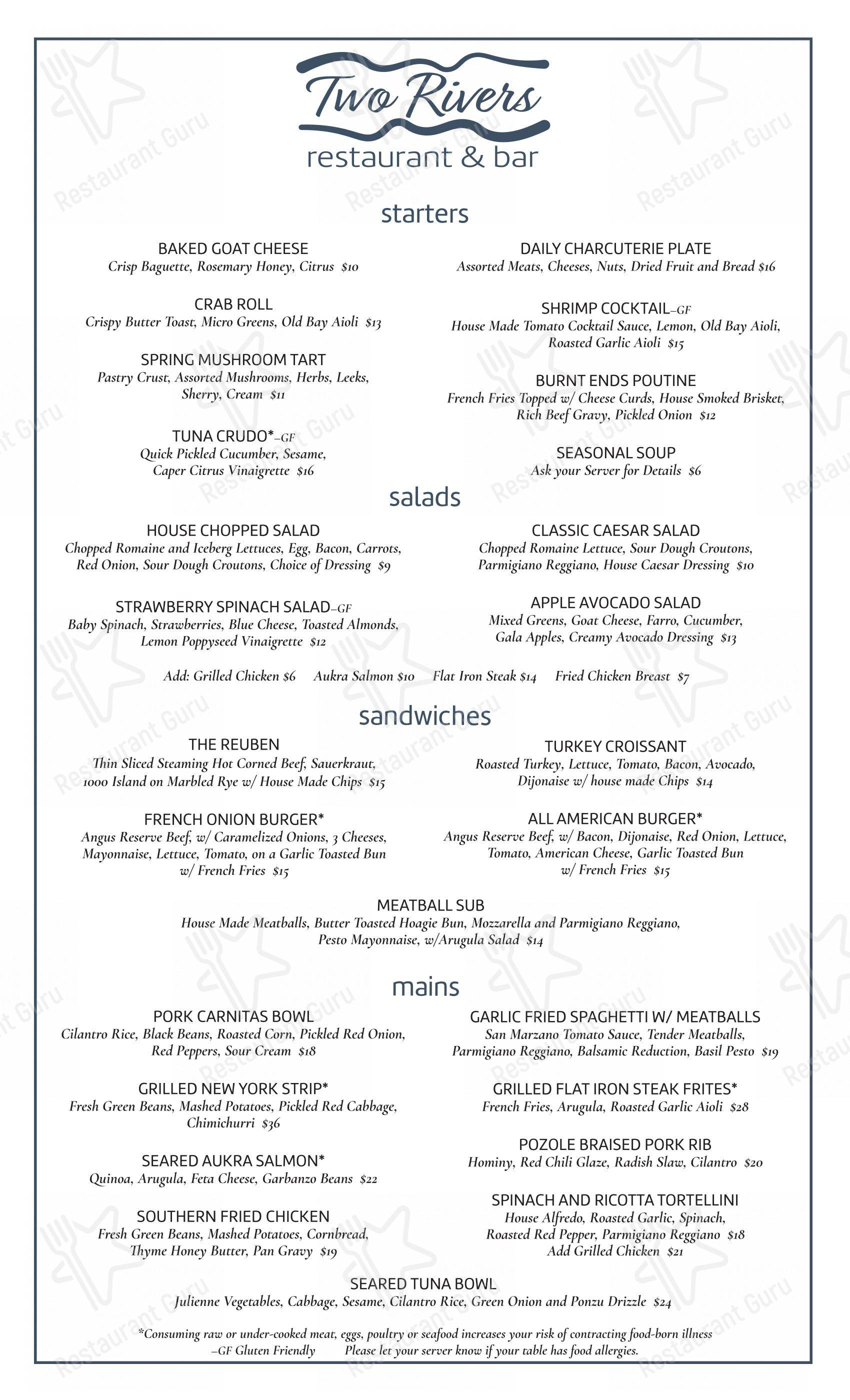 Two Rivers Restaurant and Bar в Пауэлле - Takeaway Menu