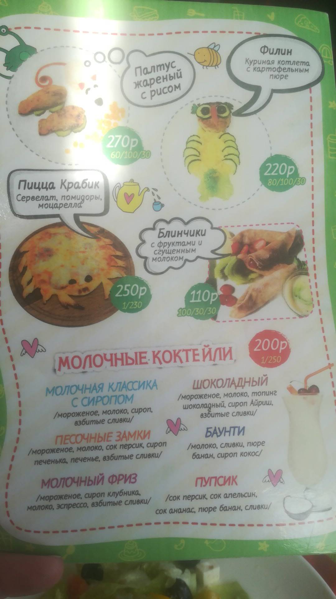 Унокафе меню