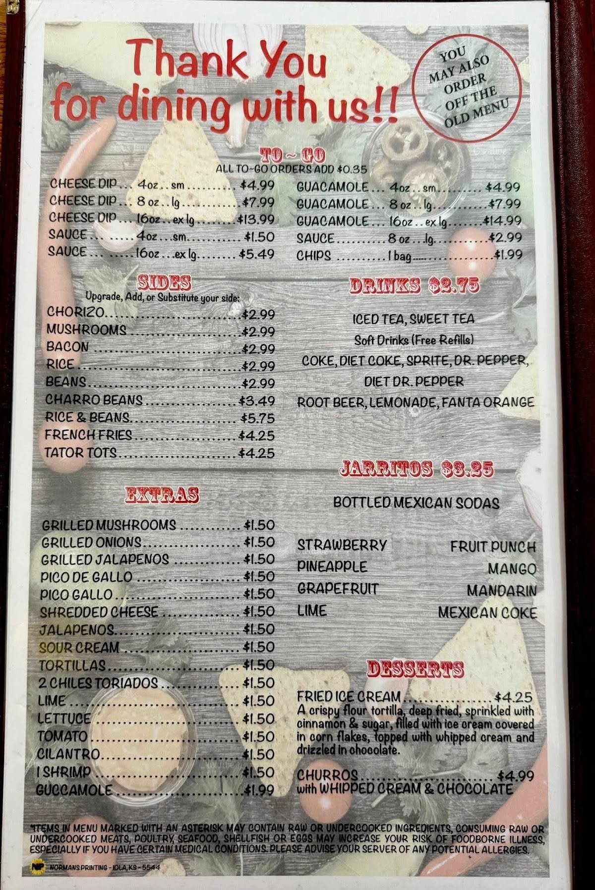 Vaqueros Mexican Restaurant меню