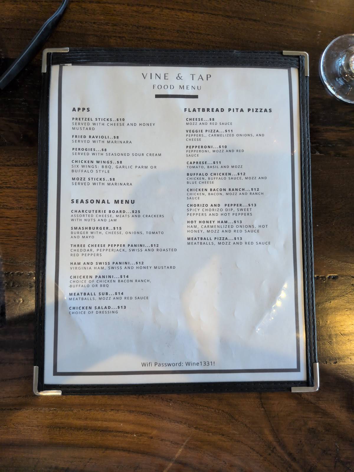 Vine & Tap меню