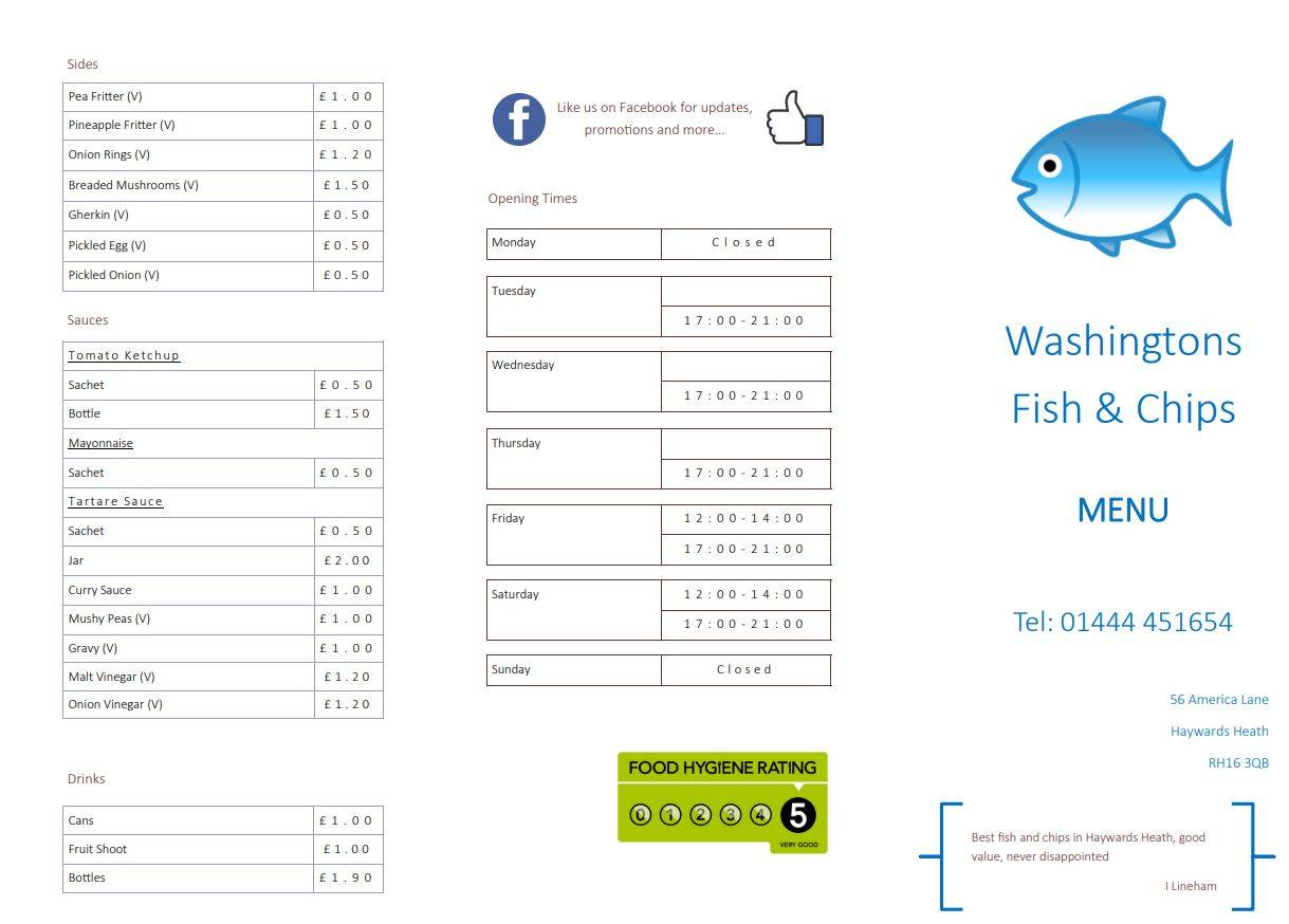Washingtons Fish & Chips меню